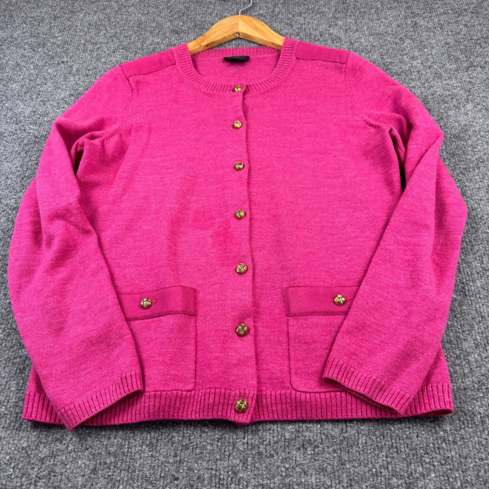 Talbots Cardigan Women SP Pink Excellent Merino Wool Gold Button Crew Neck